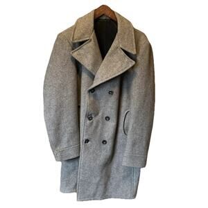 Vintage 1960’s Wool Overcoat Double Breasted Trench Grey Sherlock Long 40